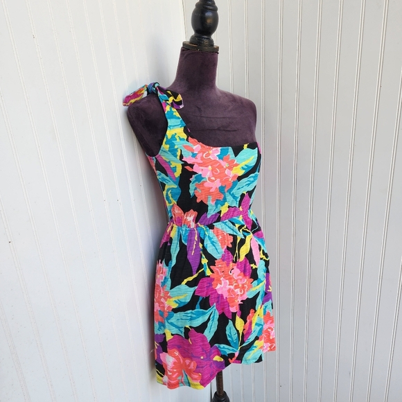 ROXY TROPICAL FLORAL Colorful MERRY VALE ONE SHOULDER Dress Stretch Sz S - Picture 2 of 14
